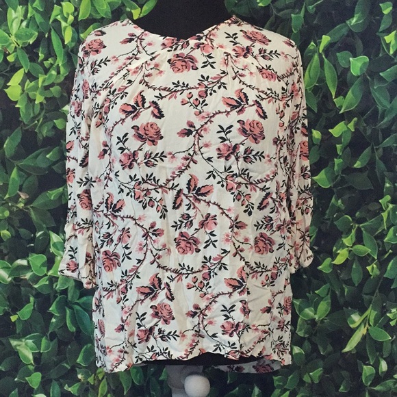 XS S 14 Girls 3/4 White Floral Boho Print Top - Picture 12 of 12